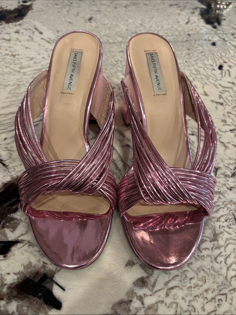 Saks Fifth Avenue Metallic Pink Knotted Slide Mules
